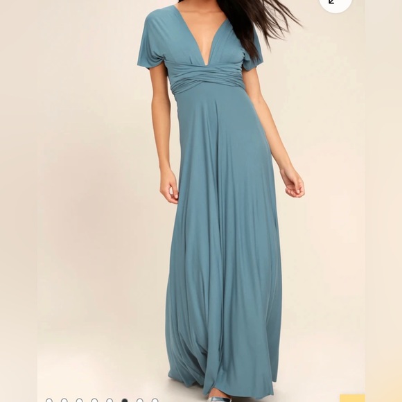 -SOLD- Lulu’s Tricks of the Trade Slate Blue Multi-way Maxi Dress - Picture 6 of 12